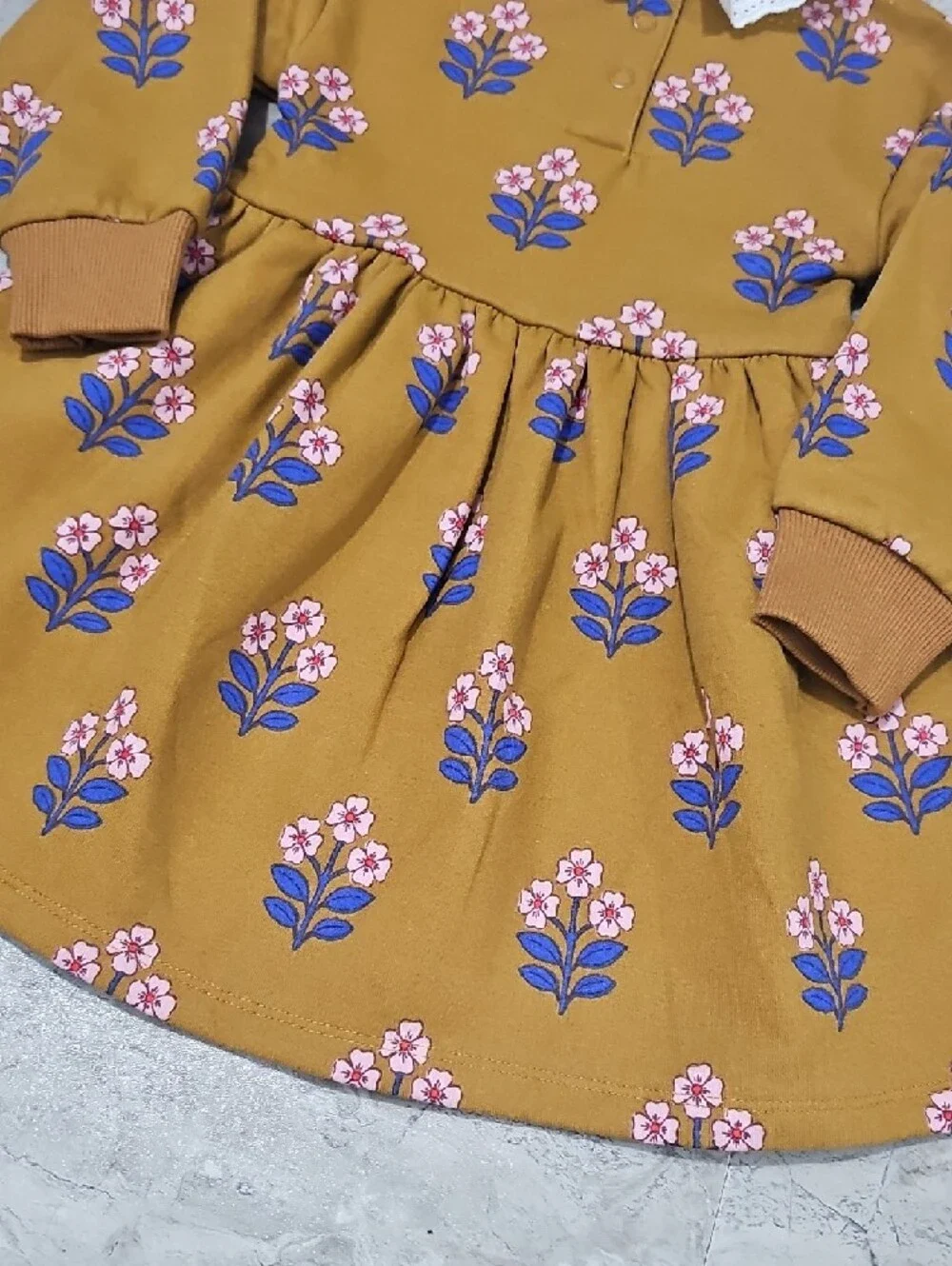 NWOT Mini Boden Mustard Floral Dress Size 2-3T